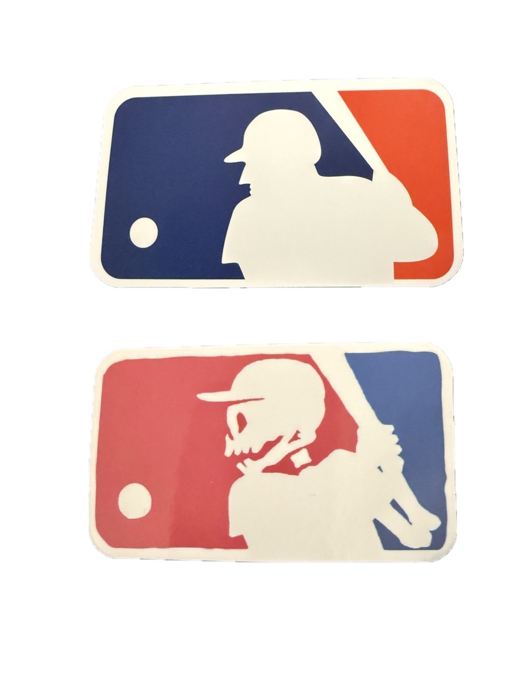 MLB Logo & Skeleton Baseball Player Sticker Lot Horror Parody Decals Set of 2